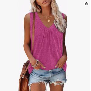 NWOT Pink Sleeveless V-Neck Pleated Front Tank Top | Women’s Medium